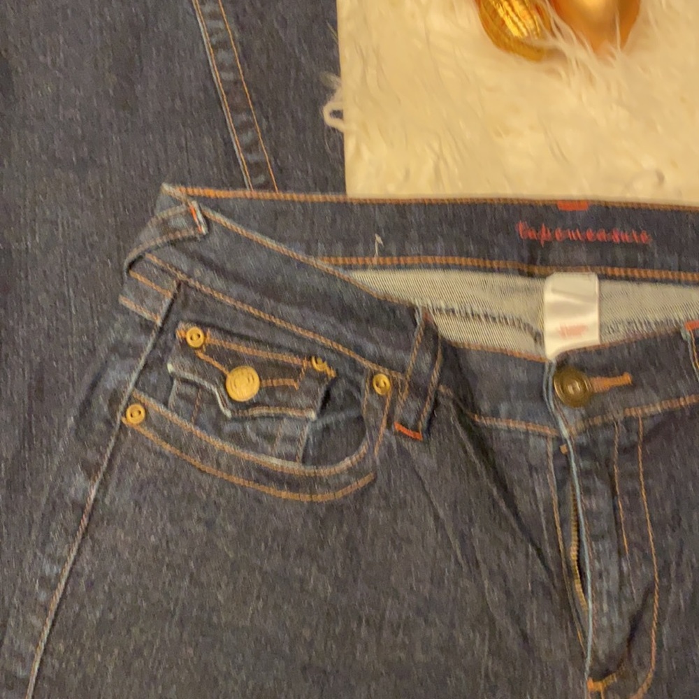Dark denim jeans with flare leg bottom. Size 10 - Picture 3 of 7